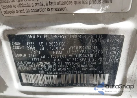 2010 Subaru Outback 2.5I Premium из США, поврежденный, VIN 4S4BRCGC4A3317310